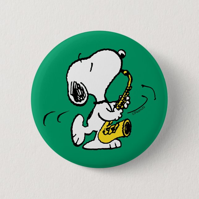 Chapa Redonda De 5 Cm Cacahuetes | Snoopy Saxophone Player (Anverso)