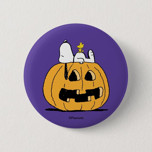 Chapa Redonda De 5 Cm Cacahuetes | Snoopy y Woodstock Jack-O-Lantern (Anverso)