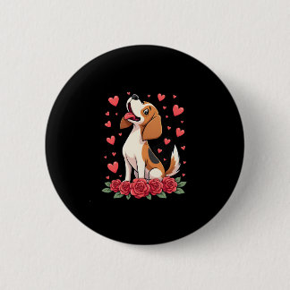 Chapa Redonda De 5 Cm Cachorro adorable con corazones de rosas rojas flo