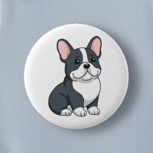 Chapa Redonda De 5 Cm Cachorro adorable de Bulldog Francés negro y blanc