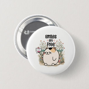 Chapa Redonda De 5 Cm Cachorro Adorable "Las Sonrisas Son Gratis" Mensaj