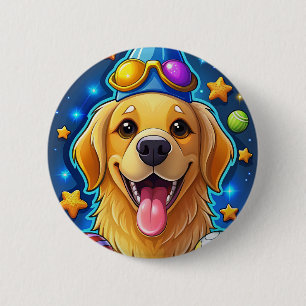 Chapa Redonda De 5 Cm Cachorro Mágico de Retriever Dorado con Estrellas