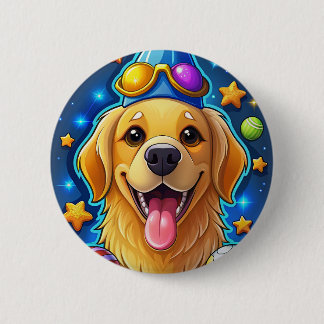 Chapa Redonda De 5 Cm Cachorro Mágico de Retriever Dorado con Estrellas