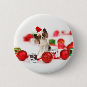 Chapa Redonda De 5 Cm Cachorro Papillon Lindo Sombrero De Santa Navidad