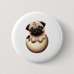 Chapa Redonda De 5 Cm Cachorro Pug en Huevo - Diseño de Perro Lindo