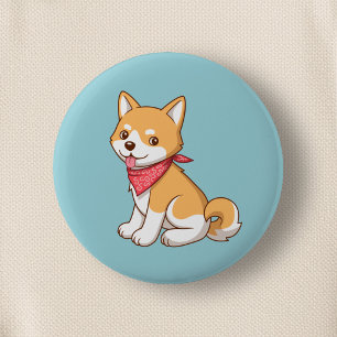 Chapa Redonda De 5 Cm Cachorro Shiba Inu lindo en azul