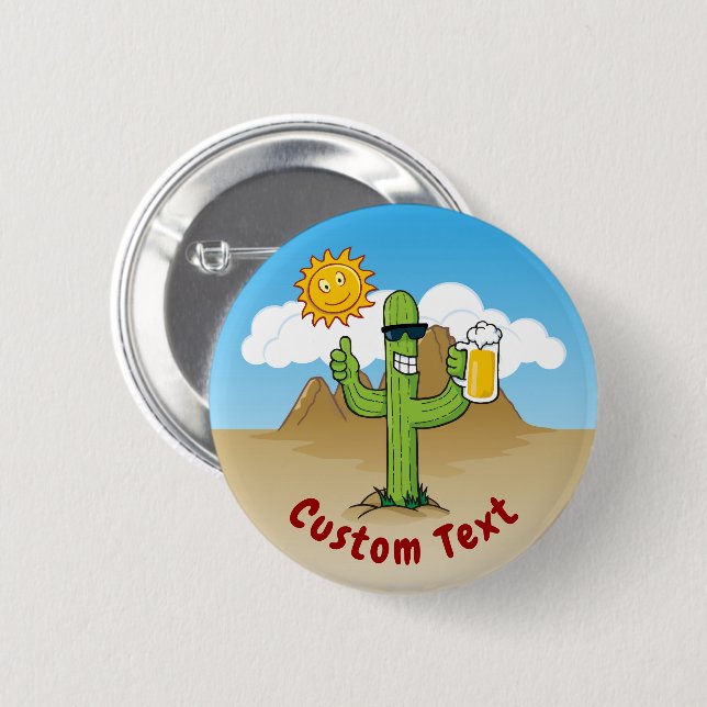 Chapa Redonda De 5 Cm Cactus con cerveza (Anverso y reverso)