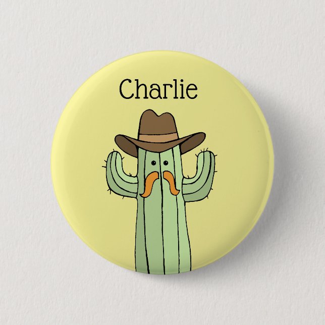Chapa Redonda De 5 Cm Cactus Cowboy Personalizado (Anverso)