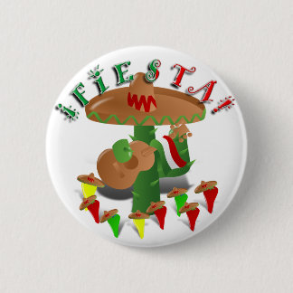 Chapa Redonda De 5 Cm Cactus de Fiesta con Sombrero y Guitarra