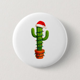 Chapa Redonda De 5 Cm Cactus Divertido Sombrero Santa Luces Árbol Navida