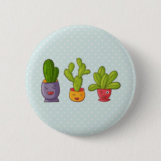 Chapa Redonda De 5 Cm Cactus felices en Ilustracion divertido de macetas (Anverso)