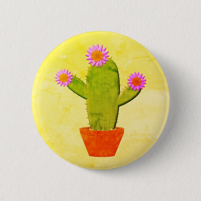 Chapa Redonda De 5 Cm Cactus Personalizado Cuto Con Pintado De Flores Ro (Anverso)