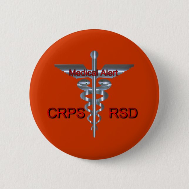 Chapa Redonda De 5 Cm Caduceo de plata alerta médico de CRPS RSD (Anverso)