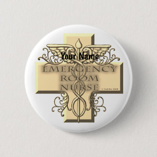 Chapa Redonda De 5 Cm Caduceus Cross ER Nurse