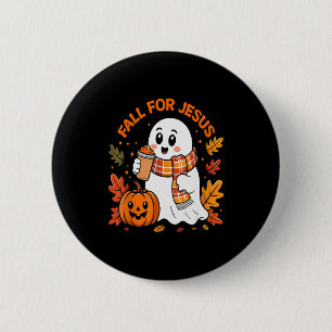 Chapa Redonda De 5 Cm Caer por Jesús Calabaza Fantasma Lindo Otoño Crist