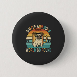 Chapa Redonda De 5 Cm Café y Perros Amante Retro Pug