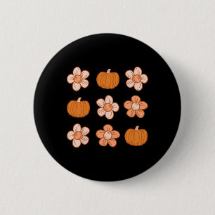 Chapa Redonda De 5 Cm Caída de Halloween en Retro Groovy Floral de calab