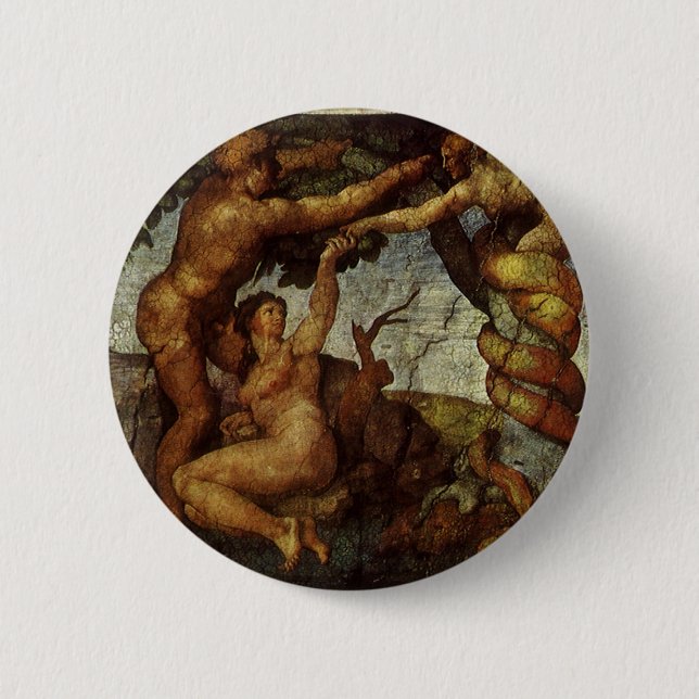 Chapa Redonda De 5 Cm Caída y expulsión de Miguel Ángel, Jardín del Edén (Anverso)