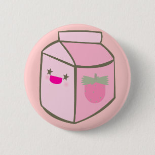 Chapa Redonda De 5 Cm caja de leche kawaii de fresa cara feliz