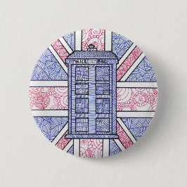Chapa Redonda De 5 Cm Caja de policía británica y bandera de Union Jack