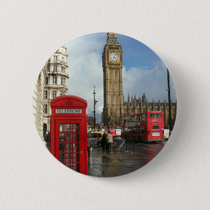 Chapa Redonda De 5 Cm Caja del teléfono de Londres y Big Ben (St.K)