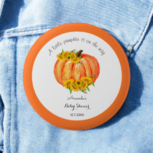 Chapa Redonda De 5 Cm Calabaza Baby Shower Naranja Floral blanca