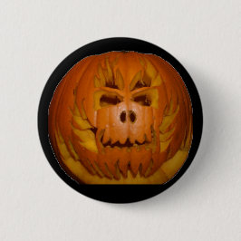 Chapa Redonda De 5 Cm Calabaza, cráneo llameante
