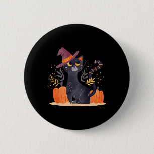 Chapa Redonda De 5 Cm Calabaza de Gorra de Brujas de Gato Negro de Hallo