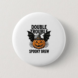 Chapa Redonda De 5 Cm Calabaza de Halloween Bruja Doble Problema Diseño