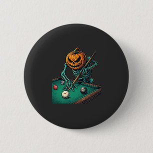 Chapa Redonda De 5 Cm Calabaza de Halloween Esqueleto Jugando Billar Pis
