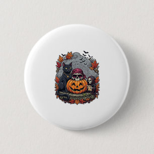 Chapa Redonda De 5 Cm Calabaza de Halloween Gato Cráneo Segador Otoño Ho