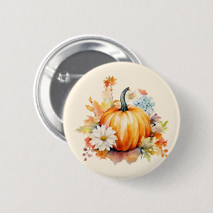 Chapa Redonda De 5 Cm Calabaza naranja y flores Otoño