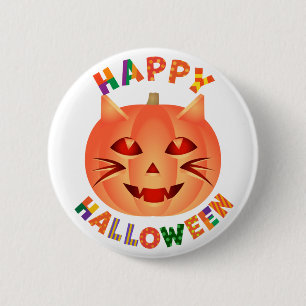 Chapa Redonda De 5 Cm Calabaza para gatos de Halloween