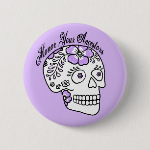 Chapa Redonda De 5 Cm Calavera Azucarada Floral Púrpura Honra a Tus Ante