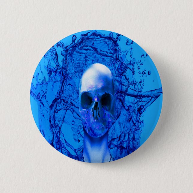 Chapa Redonda De 5 Cm Calavera azul alienígena (Anverso)