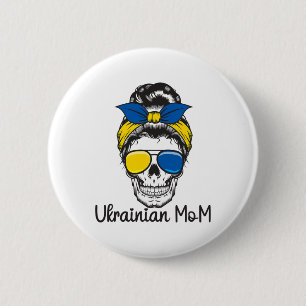 Chapa Redonda De 5 Cm Calavera chica ucraniana Ucrania Moño desordenado