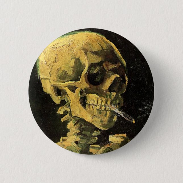 Chapa Redonda De 5 Cm Calavera con cigarrillo en llamas por Vincent van  (Anverso)