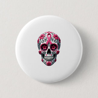 Chapa Redonda De 5 Cm Calavera de azúcar de lazo rosa Calavera Concienci