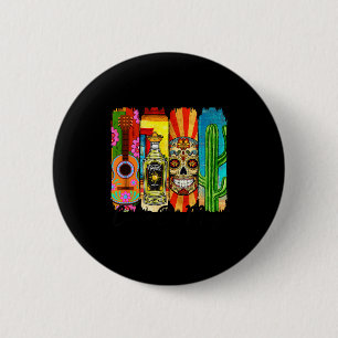 Chapa Redonda De 5 Cm Calavera de Cinco De Mayo Cactus de Guitarra de Te