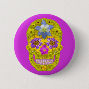 Chapa Redonda De 5 Cm Calavera de Flor 3