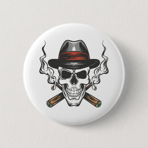 Chapa Redonda De 5 Cm Calavera de gánster con sombrero fedora