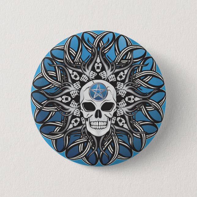 Chapa Redonda De 5 Cm Calavera de gótico - Azul (Anverso)