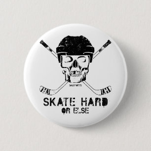 Chapa Redonda De 5 Cm Calavera de Hockey y Palos Cruzados
