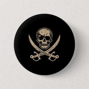 Chapa Redonda De 5 Cm Calavera de parche en el ojo espadas cruzadas vint