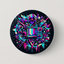 Chapa Redonda De 5 Cm Calavera de salida glitched - SMPTE