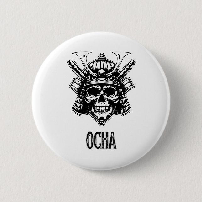 Chapa Redonda De 5 Cm Calavera de Samurái Oscuro Kabuto (Anverso)