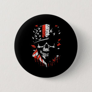 Chapa Redonda De 5 Cm Calavera de soldado con bandera americana Patrióti