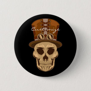 Chapa Redonda De 5 Cm Calavera de Steampunk en Top Hat Thunder_Cove