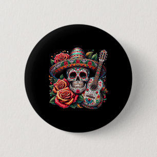Chapa Redonda De 5 Cm Calavera del Cinco De Mayo Sombrero Fiesta Calaver