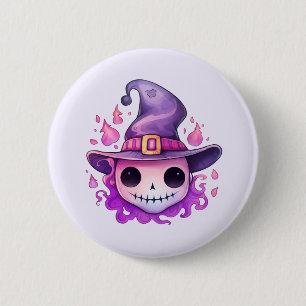 Chapa Redonda De 5 Cm Calavera en un sombrero de bruja caprichosa
